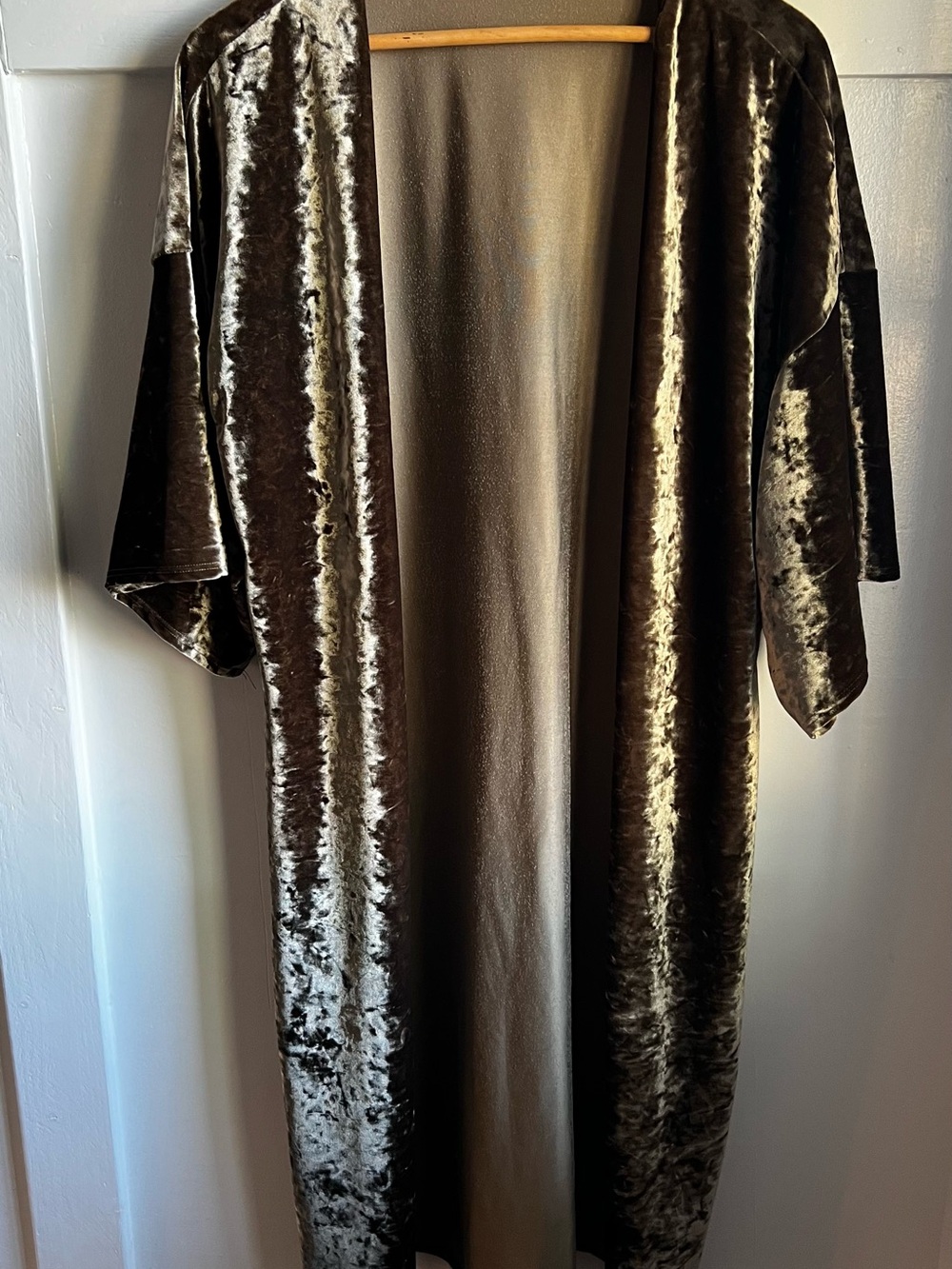 Vintage Velvet Open-Front Long Kimono Shirt - Golden Brown made in USA